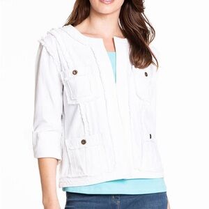 Multiples White Fringe Trim Jean Denim Jacket Women’s Small NWOT